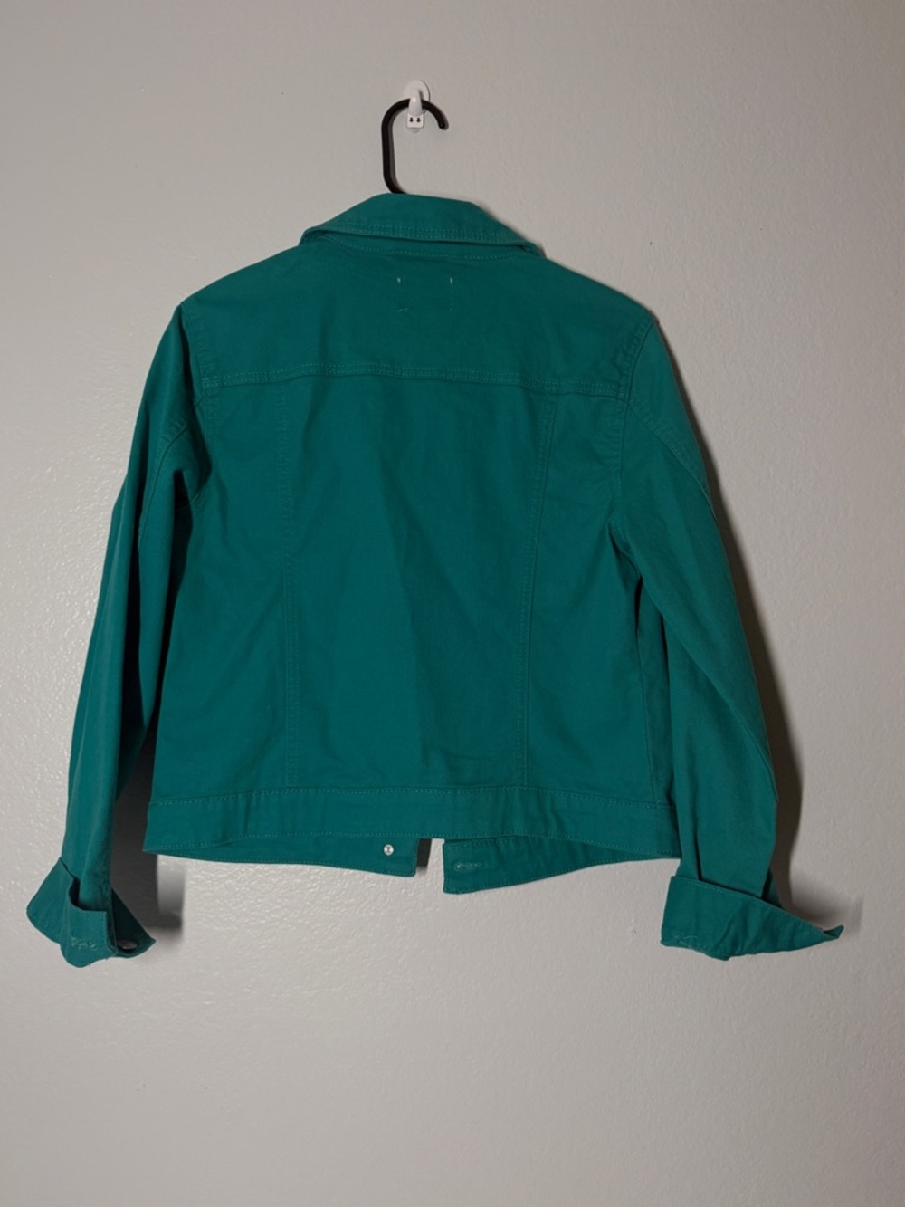 Curve Appeal Green Denim Jacket Size Medium Stretch Trucker Jacket Cropped Fit - Picture 3 of 6